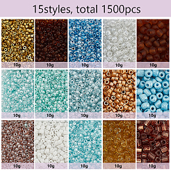 150g 15種類のガラスシードラウンドビーズ  模造チェコ＆内側の色  ミックスカラー  2~4x1.5~4mm  穴：0.8~1.5mm  10g /スタイル&nbsp;SEED-PH0003-75