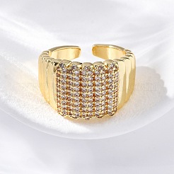 Brass Micro Pave Clear Cubic Zirconia Cuff Rings for Women&nbsp;RJEW-U043-18G