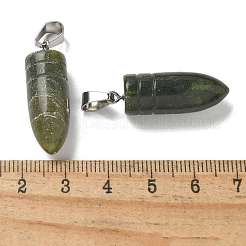 天然および合成の混合宝石用原石の尖ったペンダント  201ステンレススチールのスナップオンベイルが付いた弾丸型のチャーム  ステンレス鋼色  染めと未染色の混合  29.5x10mm  穴：4x7mm&nbsp;G-B127-18P