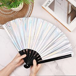 1Pc Bamboo with Oxford Fabric Glitter Powder Folding Fans&nbsp;AJEW-SP0003-77F