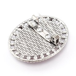 混合宝石ブローチ  合金パーツ  オーバル  アンティークシルバー  33.5x26.5x12mm&nbsp;JEWB-BR00055