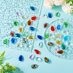 ファセットティアドロップガラスペンダント100個。  ミックスカラー  22x13x7mm  穴：1mm&nbsp;GLAA-KS0001-11