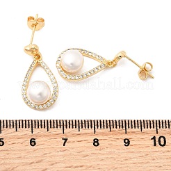 Teardrop with Round Brass Micro Pave Clear Cubic Zirconia Dangle Stud Earrings&nbsp;EJEW-A135-19G