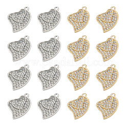 16色合金ラインストーンペンダント2個。  ハート  プラチナ·ゴールデン  23.5x17x2.5mm  穴：1.5mm  8個/カラー&nbsp;FIND-TA0010-25