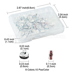 80 個 8 スタイル真鍮ラインストーンスペーサービーズ  グレードA  ストレートフランジ  銀  ロンデル  ミックスカラー  6x3mm  穴：1mm  10個/スタイル&nbsp;RB-FS0001-03