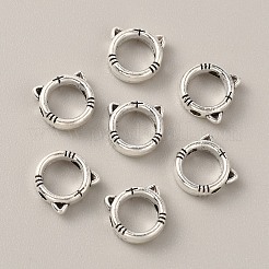 チベットスタイル合金ビーズフレーム  アンティークシルバー  虎  9x9x3.5mm  穴：1.8mm  95~100個/袋。&nbsp;FIND-WH0034-45AS-05