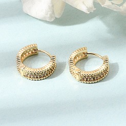 Brass Micro Pave Cubic Zirconia Hoop Earrings&nbsp;KK-CBACA55-01G