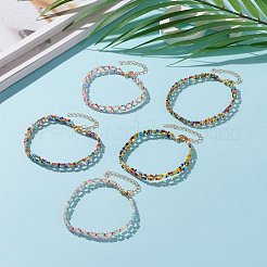 ラウンドミックススタイルのガラスシードビーズブレスレット  304ステンレススチールのロブスタークロウ留め金と真鍮の丸いビーズ付き  ゴールドカラー  ミックスカラー  8-1/4インチ（21cm）&nbsp;BJEW-JB05870