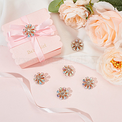 アクリルラインストーンボタン6個。  真鍮パーツ  花  クリスタルAB  26x12mm  穴：1.2mm&nbsp;DIY-FG0004-60B