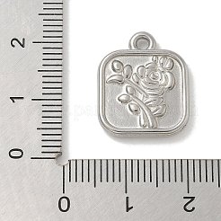 変色防止304ステンレススチールペンダント  花のチャーム付きスクエア  ステンレス鋼色  18.5x15x2.5mm  穴：1.6mm&nbsp;STAS-Q334-24P