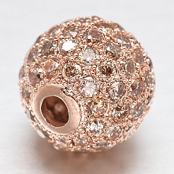 CZ真鍮製マイクロパヴェキュービックジルコニアラウンドビーズ  ローズゴールド  8mm  穴：2mm&nbsp;ZIRC-L017-8mm-12RG