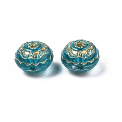 メッキアクリルビーズ  ライン入り  フラットラウンド  ダークターコイズ  13x9mm  穴：1.5mm  約540個/500g&nbsp;PACR-N008-016