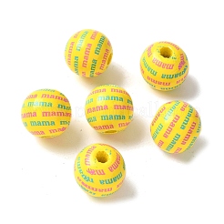 母の日をテーマにしたプリント木製ヨーロピアンビーズ  大穴ビーズ  ラウンド  ママ  言葉  16.5x14.5mm  穴：4mm&nbsp;WOOD-F016-01