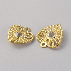 アイアン製ラインストーンチャーム  ゴールドカラー  ハートチャーム  23.5x20x6mm  穴：2mm&nbsp;IFIN-TAC0052-43E