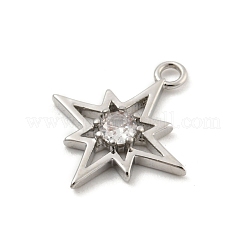 真鍮マイクロパヴェクリアキュービックジルコニアペンダント  スター  プラチナ  15.5x13x2mm  穴：1.5mm&nbsp;KK-H467-03P