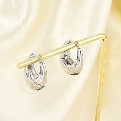 女性のための真鍮のフープピアス  オーバル  プラチナ  18x6mm&nbsp;LS-EJEW-U041-01P