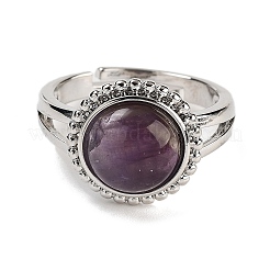 Natural Mixed Stone Round Adjustable Rings&nbsp;RJEW-K271-02P