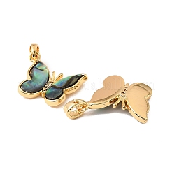 Brass & Paua Shell & Clear Cubic Zirconia Pendants&nbsp;KK-G538-02G