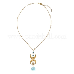 Dyed Natural Quartz & Apatite & 201 Stainless Steel Moon Pendant Brass Satellite Chain Necklaces for Women&nbsp;NJEW-TA00250