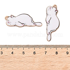 合金エナメルチャーム  ライトゴールド  猫のチャーム  ホワイト  35x13x1.5mm  穴：1.5mm&nbsp;ENAM-Z022-01A