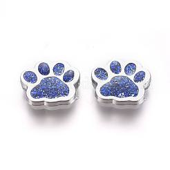 合金エナメルスライダーチャーム  犬の足跡  プラチナ  藤紫色  13x15.5x4.5mm  穴：2x8mm&nbsp;ENAM-WH0047-11B