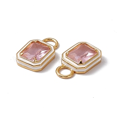 ピンクガラス長方形ペンダント  本物の 18k 金メッキ ラック メッキ真鍮パーツとエナメル  カドミウムフリー＆鉛フリー＆ニッケルフリー  ホワイト  15.5~16x9x3.5~4mm  穴：3.3mm&nbsp;KK-I696-10G-05