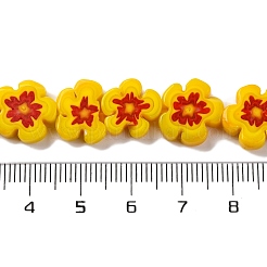 ハンドメイドミッレフィオーリ ランプワークビーズ連売り  花  ゴールド  13x13x3.5mm  穴：0.6mm  約28個/連  13.58''（34.5センチメートル）&nbsp;LAMP-G164-08D