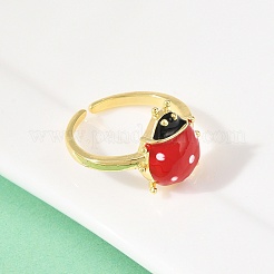 Adjustable Brass Enamel Cuff Rings for Women&nbsp;RJEW-B153-04G