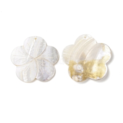 天然淡水シェルの大きなペンダント  花のチャーム  ホワイト  69x70.5x5mm  穴：3.5mm&nbsp;SHEL-H001-01
