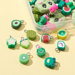 28スタイルの手作りポリマークレイスターチャーム12個。  プラチナトーンのアイアンループ付き  模造果物  アボカド＆カランボラ＆スイカ  ミックスカラー  11~20.5x7.5~50x3.5~7mm  穴：1.8~2mm  4個/スタイル&nbsp;CLAY-FS0001-25