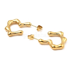 304ステンレススチールハートスタッドピアス  女性用ハーフフープピアス  18KGP本金メッキ  23x4mm&nbsp;EJEW-E291-05G