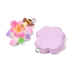樹脂チャーム  昆虫と花  鉄パーツ  ミックスカラー  32x23.5x6.5mm  穴：2mm&nbsp;RESI-I347-04P-04