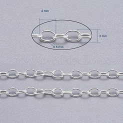 真鍮製アズキチェーン  溶接されていない  スプールで  オーバル  カドミウムフリー＆鉛フリー  銀  4x3x0.6mm  約301.83フィート（92m）/ロール&nbsp;CHC024Y-S