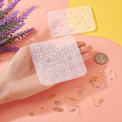 DIYイヤリング作成キット  スター/ハート/フラワーのシリコン型を含む  真鍮のピアスフックと丸カン  プラスチック製ピアスキャッチ  アイアンスクリューアイピンヒートンキャップ  プラチナ·ゴールデン  302個/セット&nbsp;DIY-TA0004-27