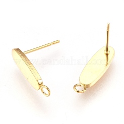 304ステンレススチールスタッドピアス金具  ループと平板付き  オーバル  ゴールドカラー  12.5mm  穴：2mm&nbsp;STAS-G176-04G