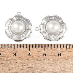 304ステンレスペンダント  アブソリュートプラスチック模造パール  ステンレス鋼色  フラットラウンド  21.5x18x7mm  穴：1.2mm&nbsp;STAS-Z070-02P-01
