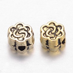 チベット風合金ビーズ  花  アンティーク黄金  鉛フリー＆カドミウムフリー  4.5x3mm  穴：1mm&nbsp;GLF0282Y