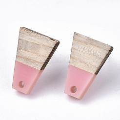 レジン＆シダーウッドスタッドピアスのパーツ  304ステンレスピン付き  台形  ライトコーラル  18x12.5mm  穴：1.8mm  ピン：0.7mm&nbsp;MAK-N032-001A-C02