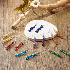 7Pcs 7 Style Natural & Synthetic Mixed Gemstone Chip Beaded Dangle Earrings with Glass&nbsp;EJEW-JE04840
