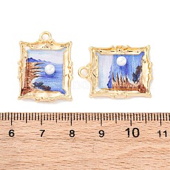 合金エナメルチャーム  ABSの模造パールと  カドミウムフリー＆ニッケルフリー＆鉛フリー  ラックめっき  海の魅力のある長方形  ゴールドカラー  藤紫色  25.5x19x4.5mm  穴：2mm&nbsp;FIND-M060-03G