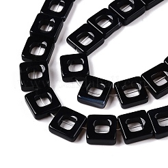 染色・加熱された天然黒瑪瑙ビーズ連売り  中空の四角  10x10x3~4mm  穴：1mm  約20個/連  8.07インチ（20.5cm）&nbsp;G-N342-102C