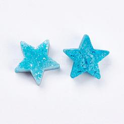 天然石ドゥルージークオーツクリスタルビーズ  虹メッキ  染め  スター  空色  12~13x12~13x5~6mm  穴：2mm&nbsp;G-E400-02-A01