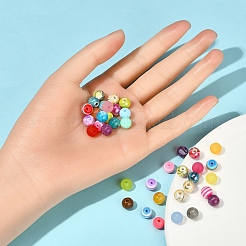 DIYビーズジュエリー作りの発見キット  195個入り5スタイルアクリル＆レジンラウンドビーズ  ミックスカラー  8mm  穴：2mm  39個/スタイル&nbsp;DIY-YW0005-57