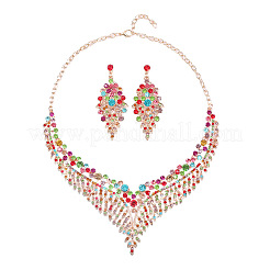 Flower Alloy Rhinestone Chain Necklaces & Stud Dangle Earrings Sets&nbsp;WGB5361-01