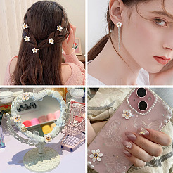 50個5スタイルのアクリルカボション  花  ラインストーン付き  ホワイト  11~28x11.5~24.5x4.8~8.5mm  10個/スタイル&nbsp;MACR-TA0002-90