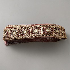 ヴィンテージジャカードポリエステルリボン  花  刺繍入りの織りリボン  暗赤色  1-5/8インチ（42mm）  約10.00ヤード（9.14m）/ロール&nbsp;SRIB-WH20020-115C