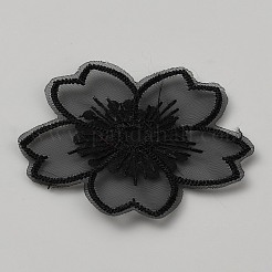 オーガンジー刺繍アップリケを縫い付ける  ウェディングドレスの縫製工芸品の装飾  チョンサム  花  ブラック  55x55x1.5mm&nbsp;PATC-WH0008-61D