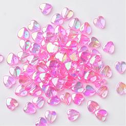 環境に優しい透明アクリルビーズ  ハート  ピンク  ABカラー  直径約8mm  厚さ3mm  穴：1mm  約2800個/500g&nbsp;PL539-810