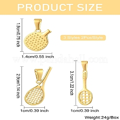 6Pcs 3 Styles Vacuum Plating 304 Stainless Steel Pendants&nbsp;STAS-CJ0002-46