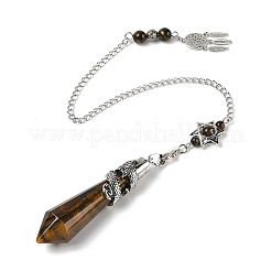 Natural Tiger Eye Cone Dowsing Pendulum Big Pointed Pendants&nbsp;AJEW-Z041-01G-AS